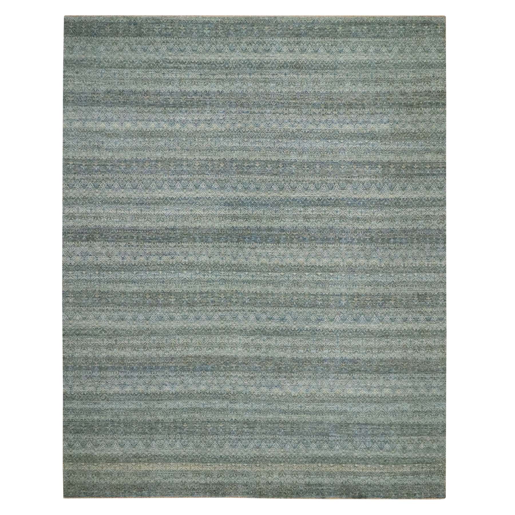 Ocean Blue, Tone on Tone, Hand Knotted, Kohinoor Herat Pattern, Small Geometric Repetitive Diamond Design, Soft Wool, Oversized, XL, Oriental Rug